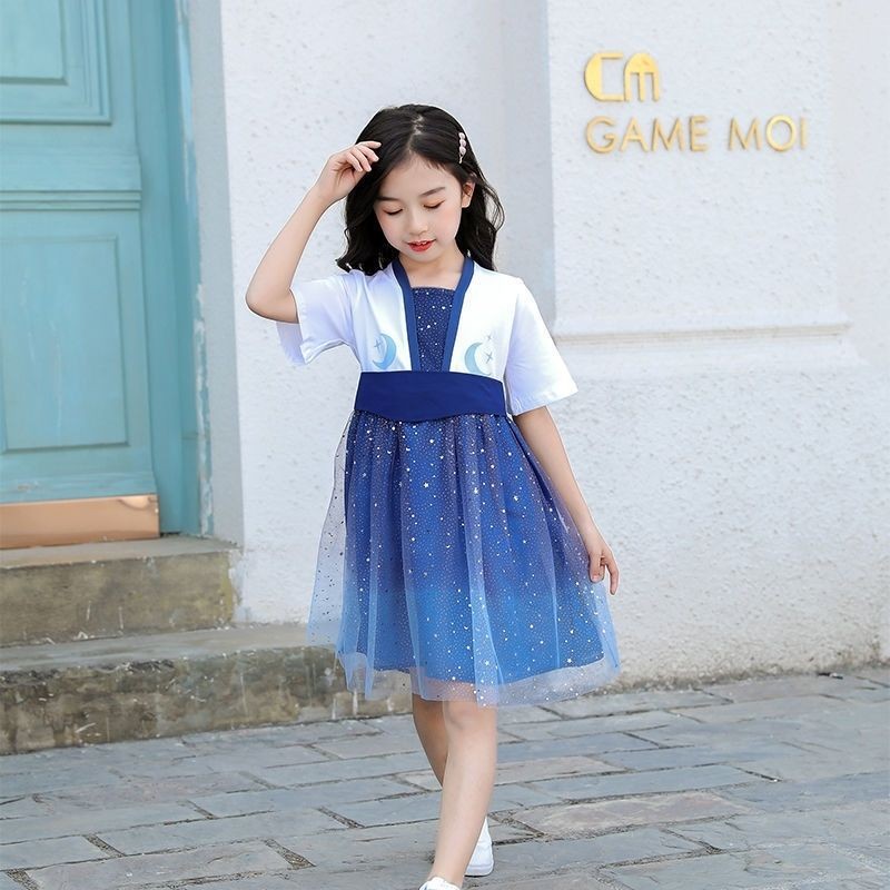 新款六一儿童大合唱演出服红色汉服中国风幼儿班服女童蓬蓬裙男夏