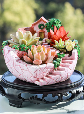 家用阳台多肉肉植物盆创意个性大口径多口房子花盆鱼缸造景观摆件