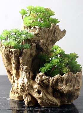 仿木树根多肉肉花盆特价清仓创意多层非陶瓷盆栽盆景老桩多口花盆
