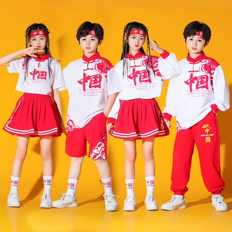 儿童啦啦队演出服中小学生秋季运动会服装中国风长袖短袖班服套装
