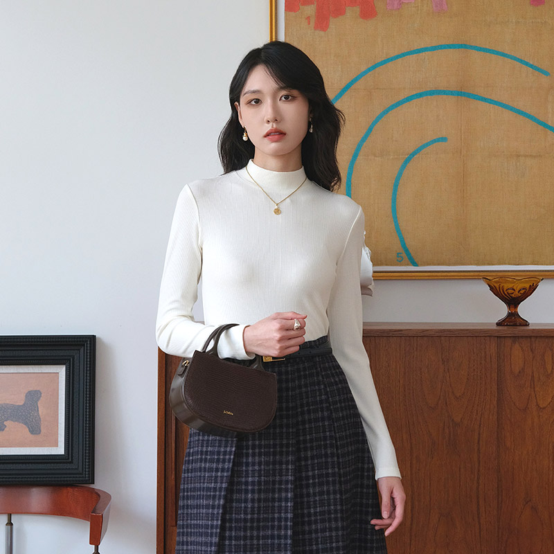 然若 高暖远红外 内磨毛半高领打底衫女秋冬2025新款长袖内搭上衣