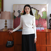超暖坑条内磨毛 白色半高领打底衫 女2025新款 然若 长袖 内搭上衣