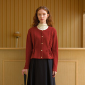 圣诞毛衣开衫 然若 复古针织衫 女2025新款 美利奴羊毛 红色法式