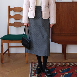 然若 舒适弹力 灰色加厚保暖半身裙女2025新款冬季短裙直筒裙长裙