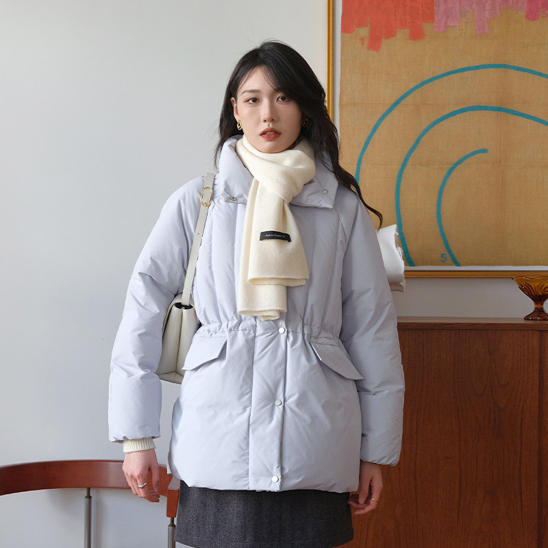 然若 收腰显瘦 蓝色中款冬季羽绒服女款2025新款加厚防寒保暖外套