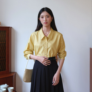 然若 抗皱面料 黄色衬衫女款2026新款春装面试体制内教师长袖衬衣