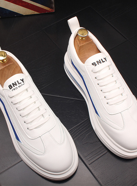 韩版男鞋2024年夏季新款小白鞋男透气厚底百搭潮流真皮白色男板鞋