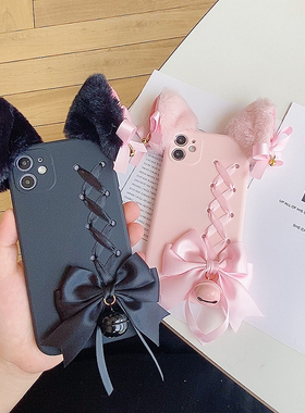 猫耳朵铃铛蝴蝶结适用OPPOr9/R11/R15x/R17手机壳RenoZ/3/4/5K/6/7se/8/9pro+/10/Ace2手链k7x/k9s/k10活力套