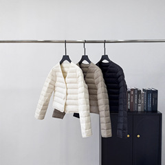 90%白鹅绒长袖羽绒内胆女短款内搭V领轻薄修身打底鹅绒服G102207