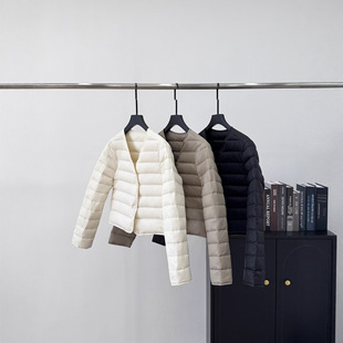 90%白鹅绒长袖羽绒内胆女短款内搭V领轻薄修身打底鹅绒服G102207