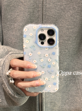 春天ins蓝白色花朵适用苹果16promax手机壳iphone17新款15pro女款14双层全包防摔13保护套