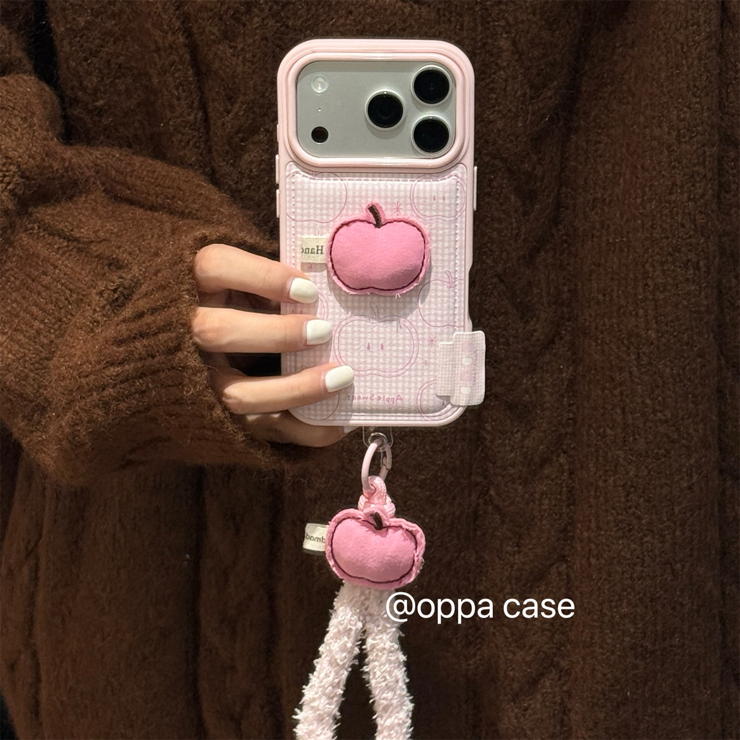 粉色皮质立体苹果适用苹果17promax手机壳iphone16新款15pro高级感女款14全包13防摔保护套挂绳