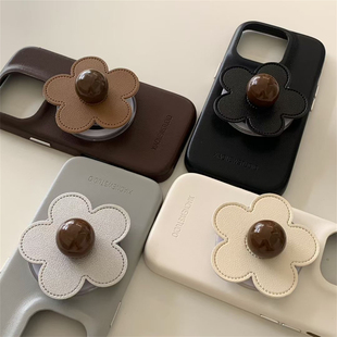 14防摔13保护套 女款 韩系ins感皮质花朵磁吸支架适用苹果16promax手机壳iphone17新款 15pro小众个性