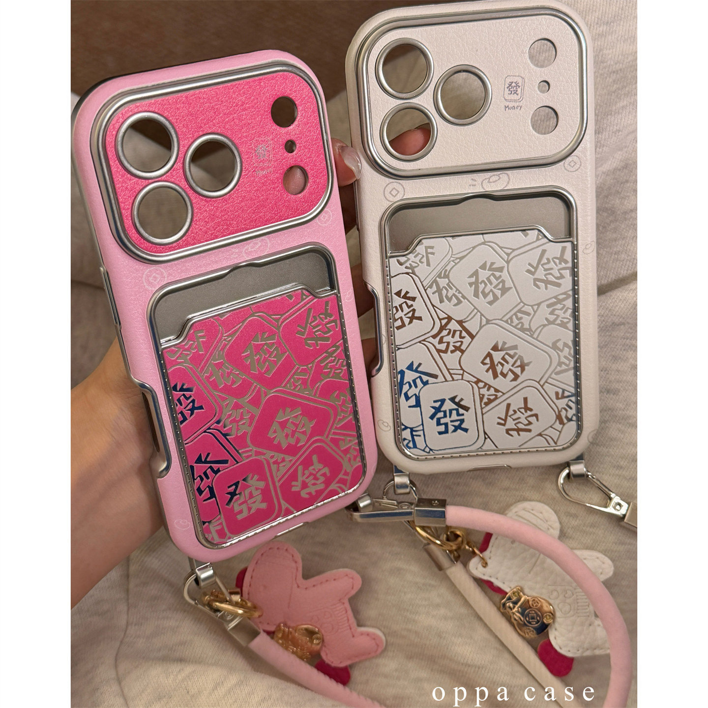 电镀满屏發財麻将适用苹果16promax手机壳iphone17新款15pro女款14大视窗皮纹防摔13全包防摔保护套挂绳