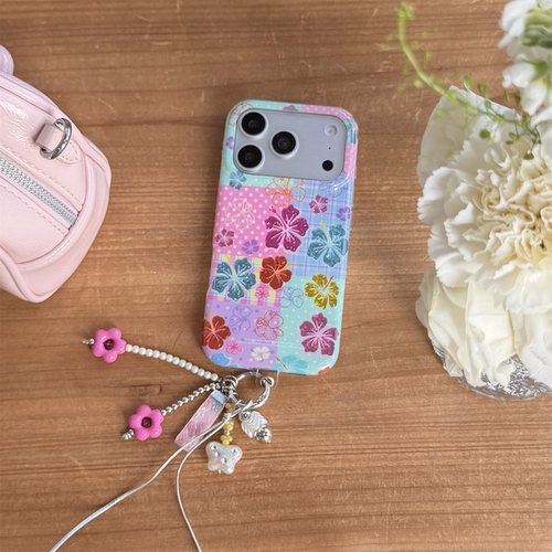 韩系ins拼接格纹扶桑花适用17promax手机壳iphone17新款15pro女款16pro双层15超火16promax防摔17pro保护套