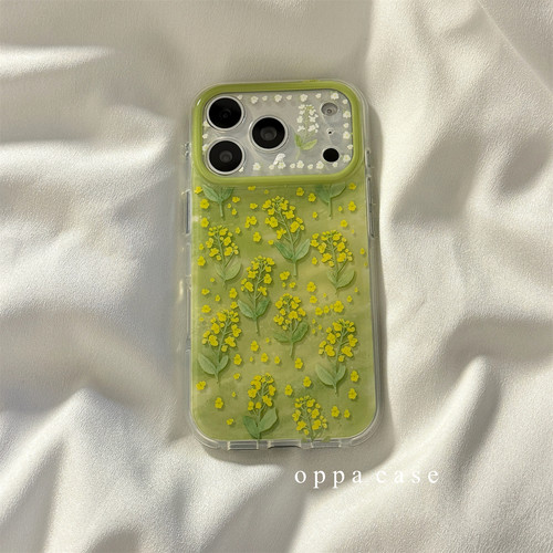 清新ins风绿色油菜花适用苹果17promax手机壳iphone16新款15pro超火17pro女款15双层17pro全包防摔保护套