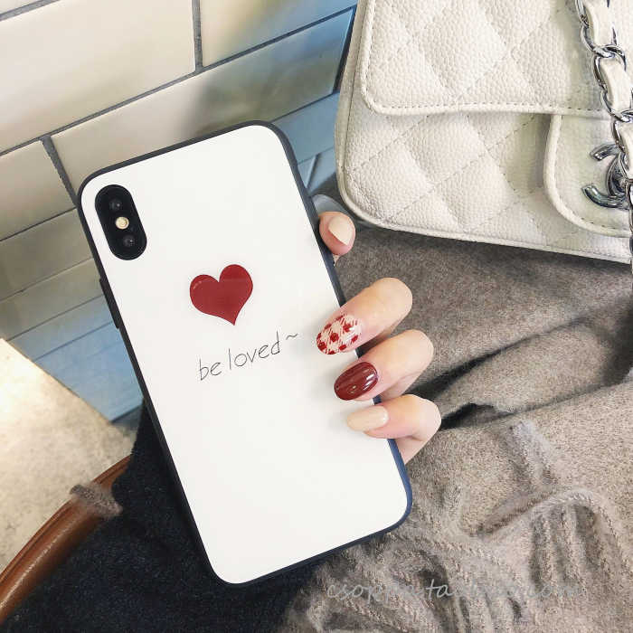 ¼òÔ¼Çåа×É«°®ÐIJ£Á§¿ÇÆ»¹ûXÊÖ»ú¿ÇiPhone7plus/8/6s±£»¤Ì×Å®¿î