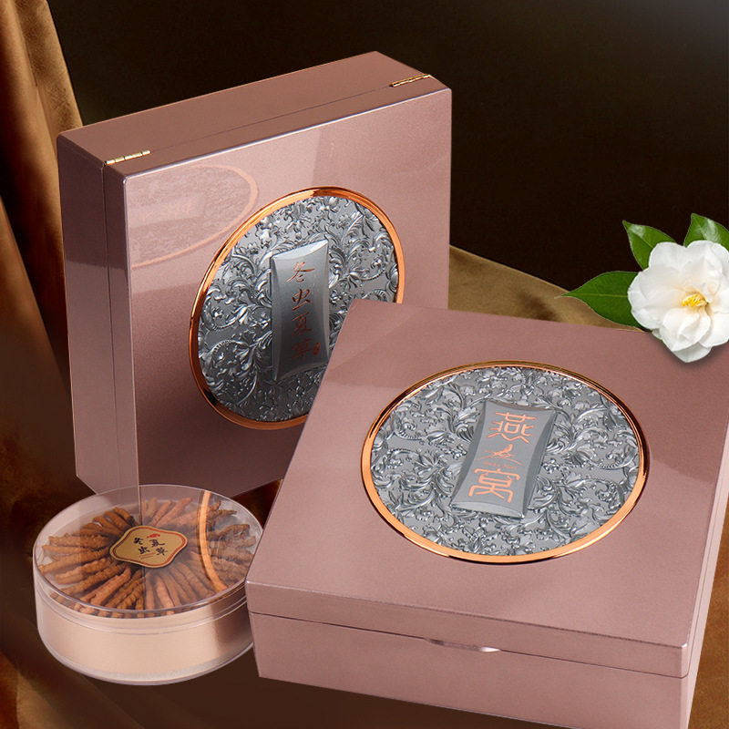 高档燕窝包装盒海参250g烤漆浮雕礼盒虫草红色香槟金礼盒工厂