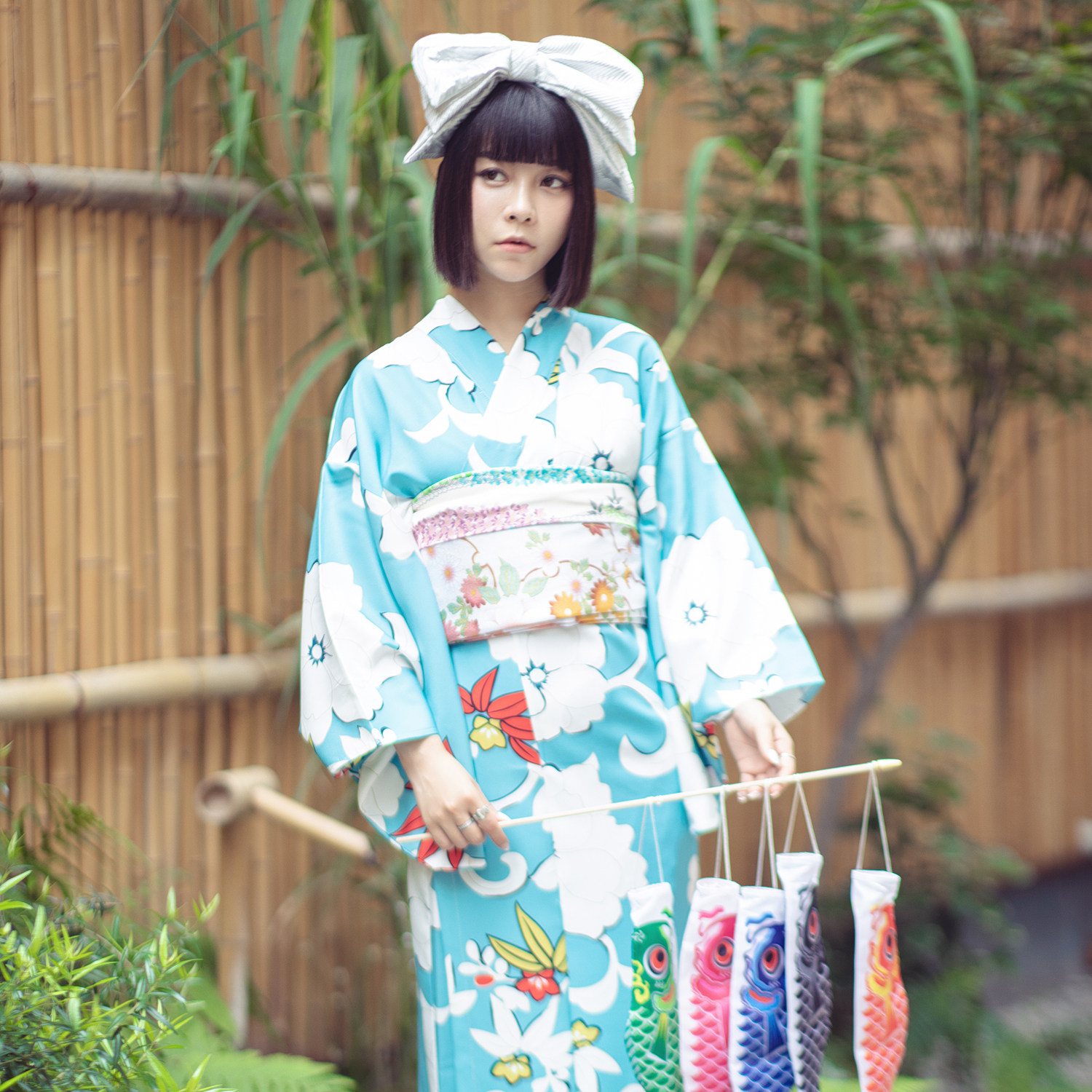 2021年日本改良和服昭和大正艺伎夏季浅蓝纯欲少女淡雅四件套浴衣