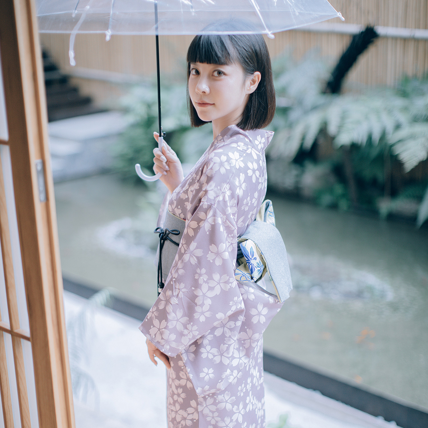 2022年夏季日本民族风改良版和服清新淡雅茶艺赏樱紫色四件套浴衣