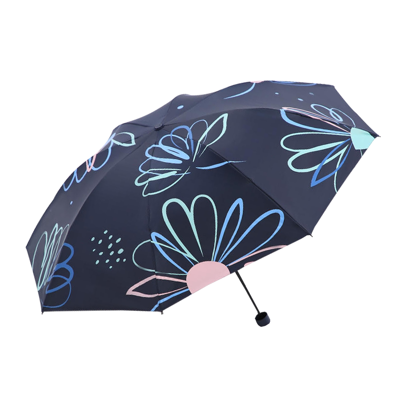 天堂伞小清新防晒三折太阳伞女黑胶防紫外线晴雨两用伞迷你五折伞