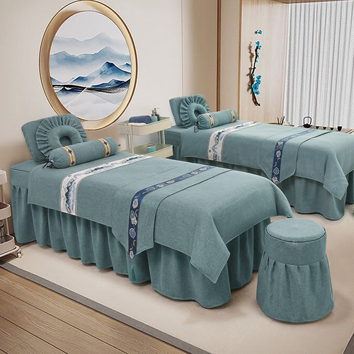 新款棉麻美容床罩四件套高档轻奢美容院推拿按摩高级头疗床单专用