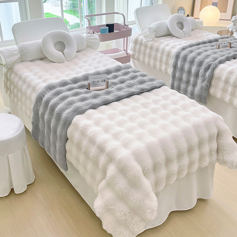 2024新款兔毛绒泡泡绒婴儿绒宝宝绒美容床罩四件套高端美容院专用