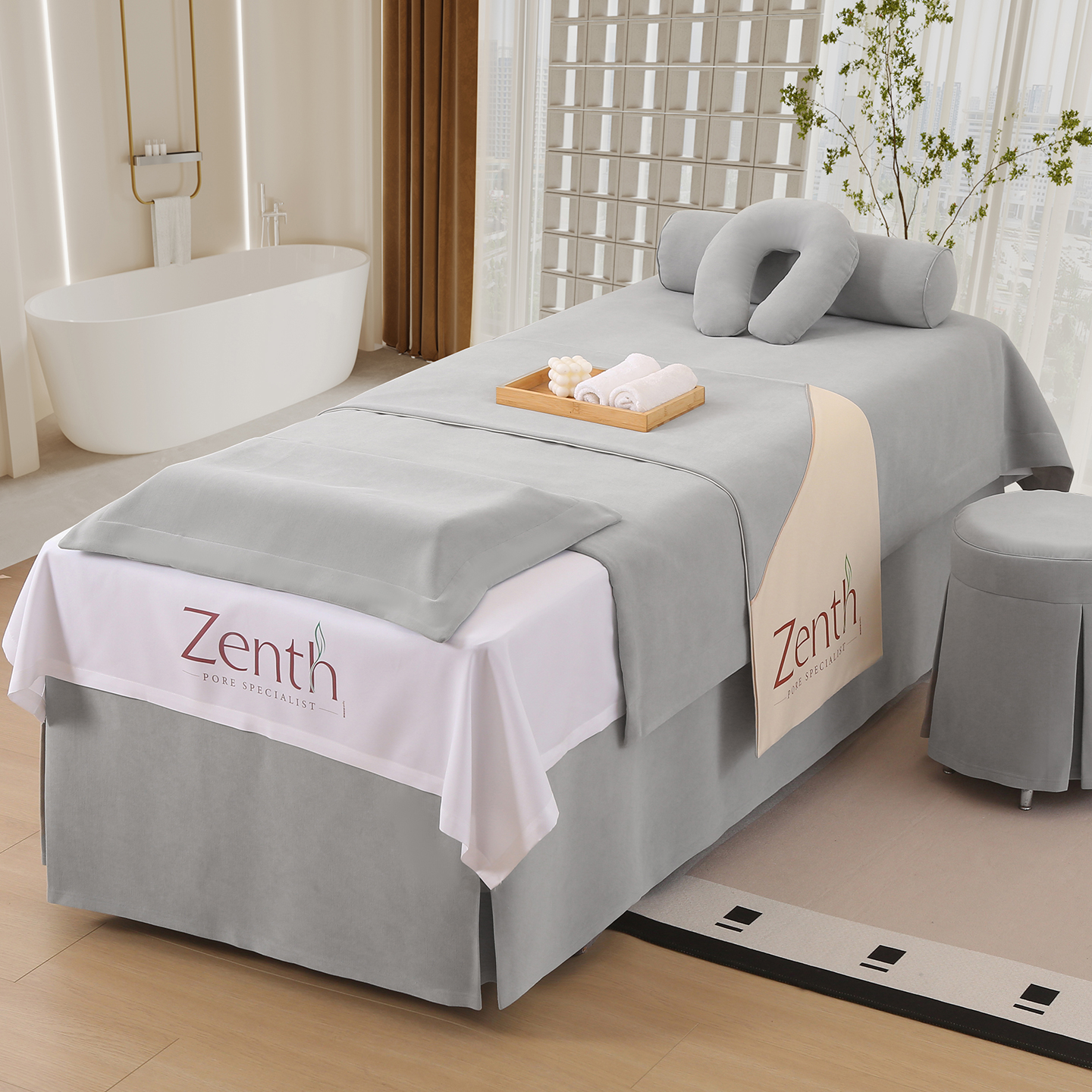 美容床罩四件套四季通用高档棉麻洗头床理发店专用美容床套美容院