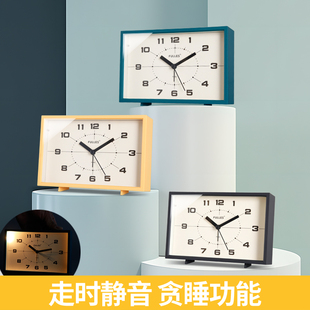 方形卧室床头贪睡小闹钟客厅桌面座钟静音复古时钟儿童夜灯台钟表