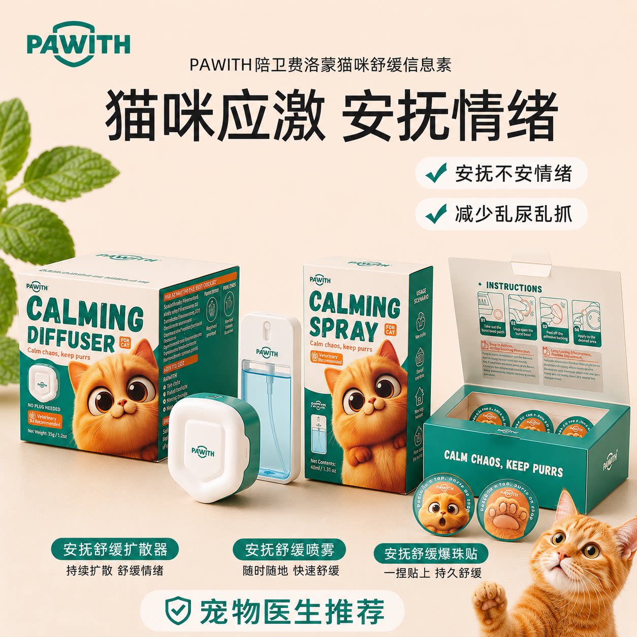 PAWITH陪卫费洛蒙猫信息素猫情绪管理剂