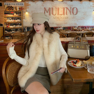 网红同款松间明月狐狸毛车条马甲时尚显瘦短款皮草背心毛毛外套女