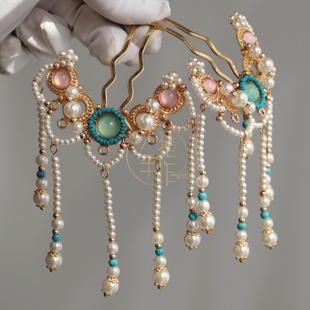 古风汉服发饰珍珠流苏发钗掩鬓步摇后压发簪子明制唐风宋制簪头饰