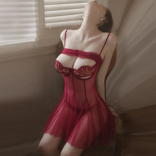 凯朱莉性感睡衣女款 小胸聚拢蕾丝网纱吊带睡裙纯欲风qqny 2025新款