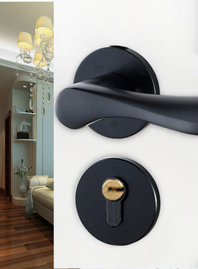 黑色分体锁室内木门通用型把手卧室家用太空铝静音美式房门锁