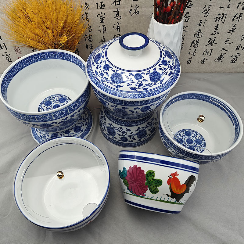 带盖复古调料碗火锅店商用自助酱料罐配菜缸陶瓷蘸料鸡盅碗