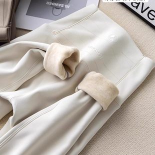 外穿高腰收腹提臀瑜伽打底裤 白色加绒鲨鱼裤 女秋冬羊毛蚕丝保暖裤