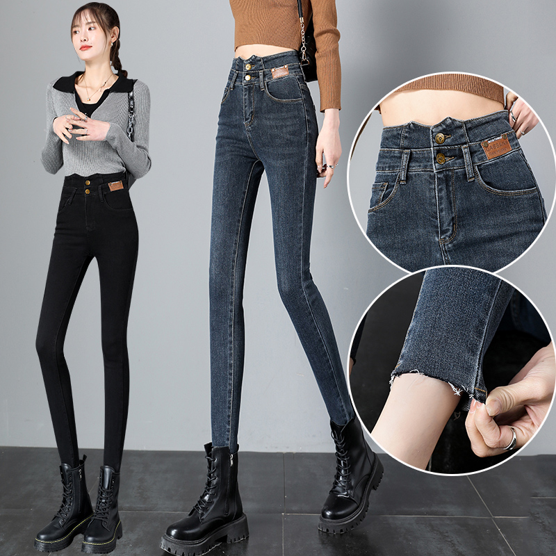 牛仔裤子女超高腰裤子爆款2025年秋季新款小脚裤搭配靴子紧身长裤