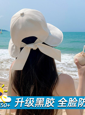 黑胶防晒渔夫帽女夏季抗UV遮阳帽子海边大帽簷2026新款遮阳帽