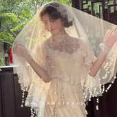 新款 复古铃兰头纱白色宫廷风结婚订婚高级感梦幻风新娘头纱 法式