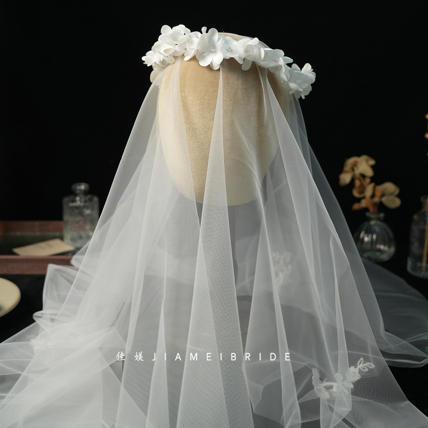 佳媄韩式花边小轻纱花环两件套新娘婚纱外景造型纱头饰
