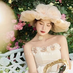 法式浪漫网纱小礼帽复古名媛上海滩优雅头饰白色婚纱礼服外景帽子