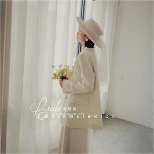 佳媄法式优雅极简约平顶新娘毛呢头纱礼帽时尚影楼外景写真配饰品