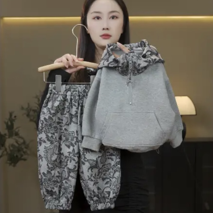 2025春季新品穿搭潮流男童女童儿童套装连帽卫衣休闲裤套装