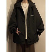 黑色连帽冲锋衣外套女春秋款 宽松百搭ins风休闲运动学生工装 夹克