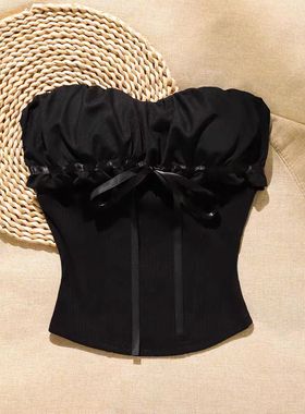 88855黑色抹胸上衣辣妹小胸显大无肩带胸垫吊带背心女内搭外穿