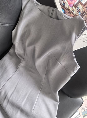 特别漂亮无袖连衣裙女2025新款灰色气质修身重要场合绝美