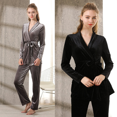 出口高端睡衣长袖丝绒家居服