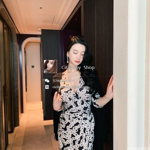 孙智惠韩国定制“经典即永恒”黑白锁链一片式修身裹身裙连衣裙