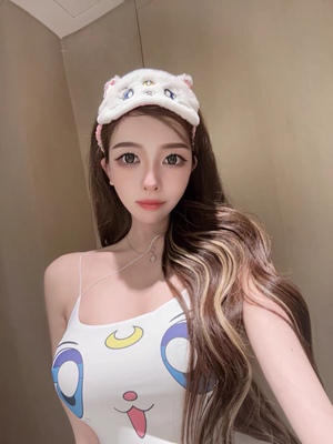 网红辣妹美少女卡通印花短款吊带背心性感纯欲U领白色连体上衣女
