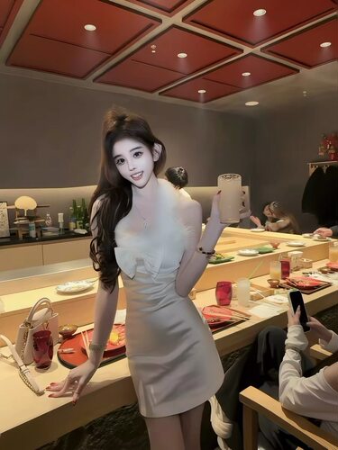 Catyears猫年 灵气妲己~鸵鸟毛高质感毛绒蕾丝修身交叉V领连衣裙